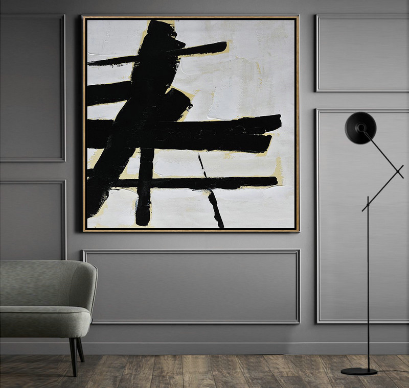 Original Abstract Painting Extra Large Canvas Art,Handmade Minimal Art Palette Knife Canvas Painting, Black White Beige - Hand Painted Original Art